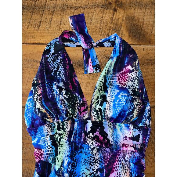 Womens MAGICSUIT Claudia Boa Green Blue Pink Snake‎ Halter Bathing Suit Size 12 - Picture 3 of 10